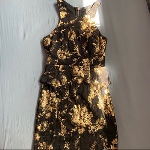Fitted Peplum Gold Foil/Black Dress